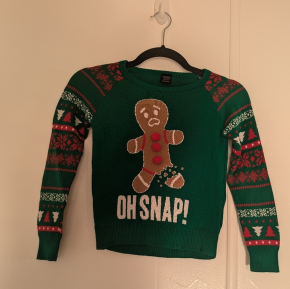 Green Holiday Sweater with Gingerbread Design - Picture 3 of 6